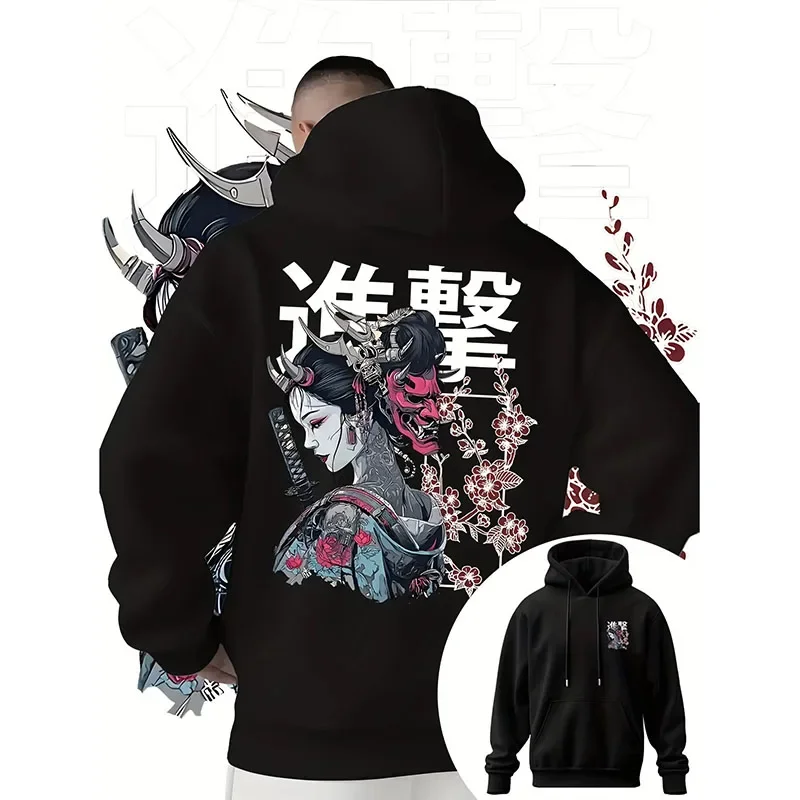 Japan Samurai Anime Harajuku Y2K Men Women Pullover Hoodie Street Casual Sport Loose Daily Autumn Winter Sweatshirt Top Clothes