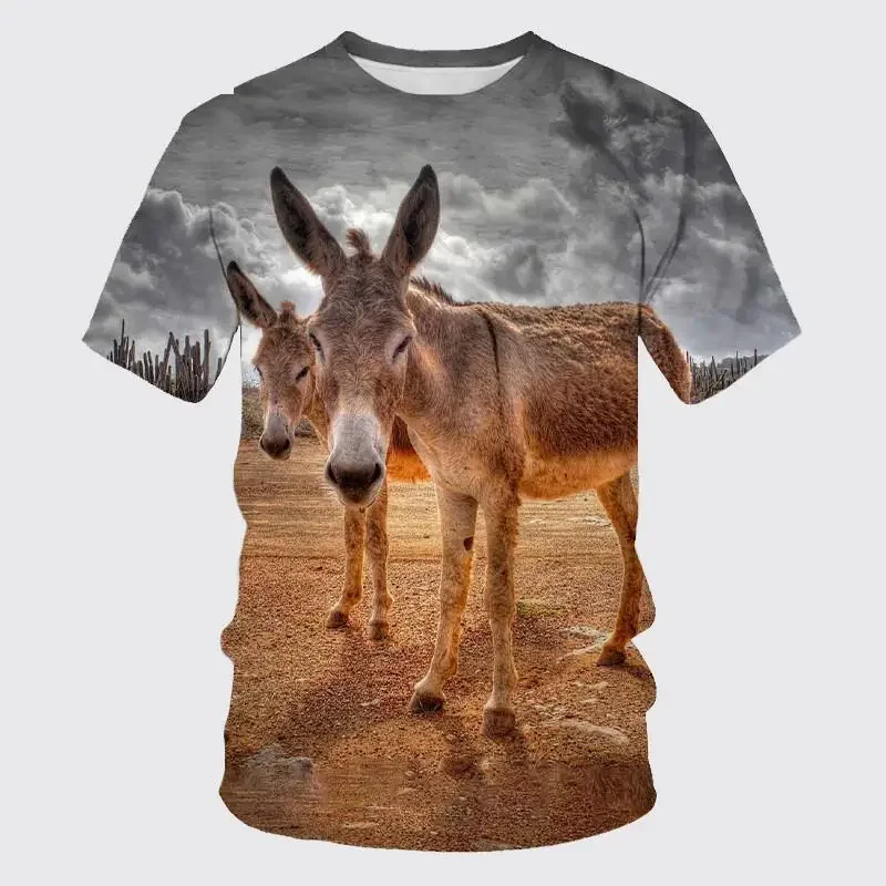 New Fun Retro Donkey 3D Printed Men's Children's T-shirt Cute Animal Breathable Lightweight Summer Sports Top Short Sleeve