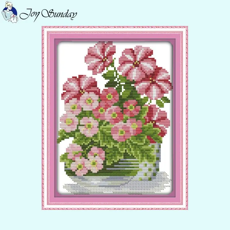 Serie di fiori in vaso Kit punto croce con motivo floreale fai da te 14ct 16ct 11ct Tessuto di tela stampato bianco Ricamo a mano