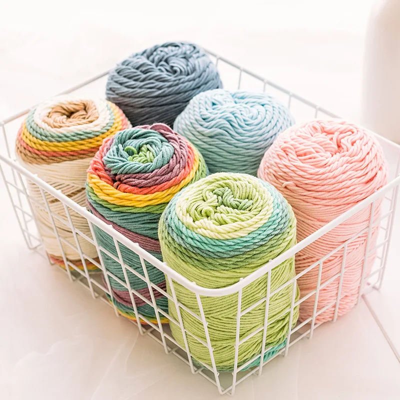 (1pcs)5 Strands of Milk Cotton Segment Dyed Rainbow Cotton Diy Woven Wool Scarf Pillow Blanket Material Wool