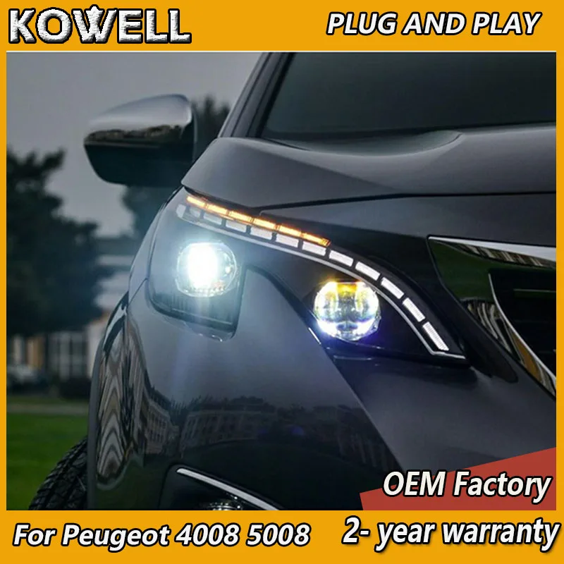 Car Styling for Peugeot 4008 Head Lamp 2017-2021 5008 Headlight Upgrade DRL Turn Signal Low High Beam Projector Lens