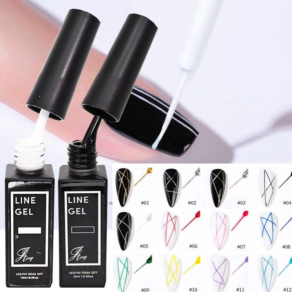 

15 мл Черно-белый гель-лак для ногтей UV Soak Off Полуперманентная кисть на тянущей линии Гель-лак DIY Гель-лайнер для рисования граффити