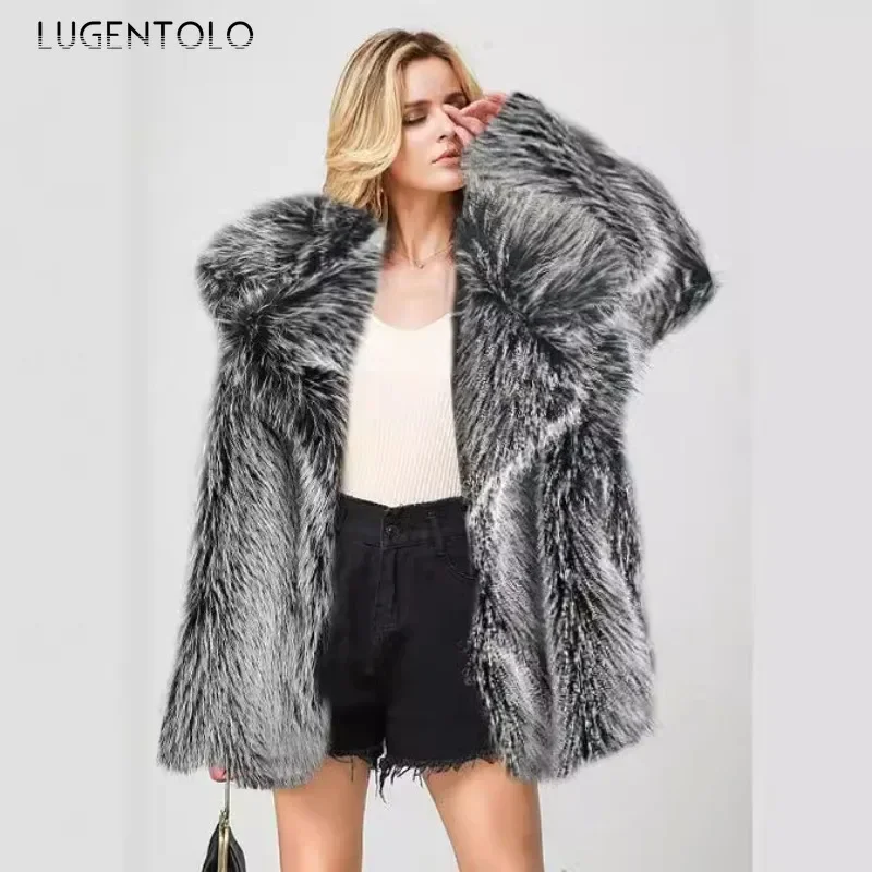 Women Faux Fur Coats 2024 High Quality Soft Fluffy Padded Warm Jacket Fashion Mid Length Lapel Loose Luxury Street Party Wear