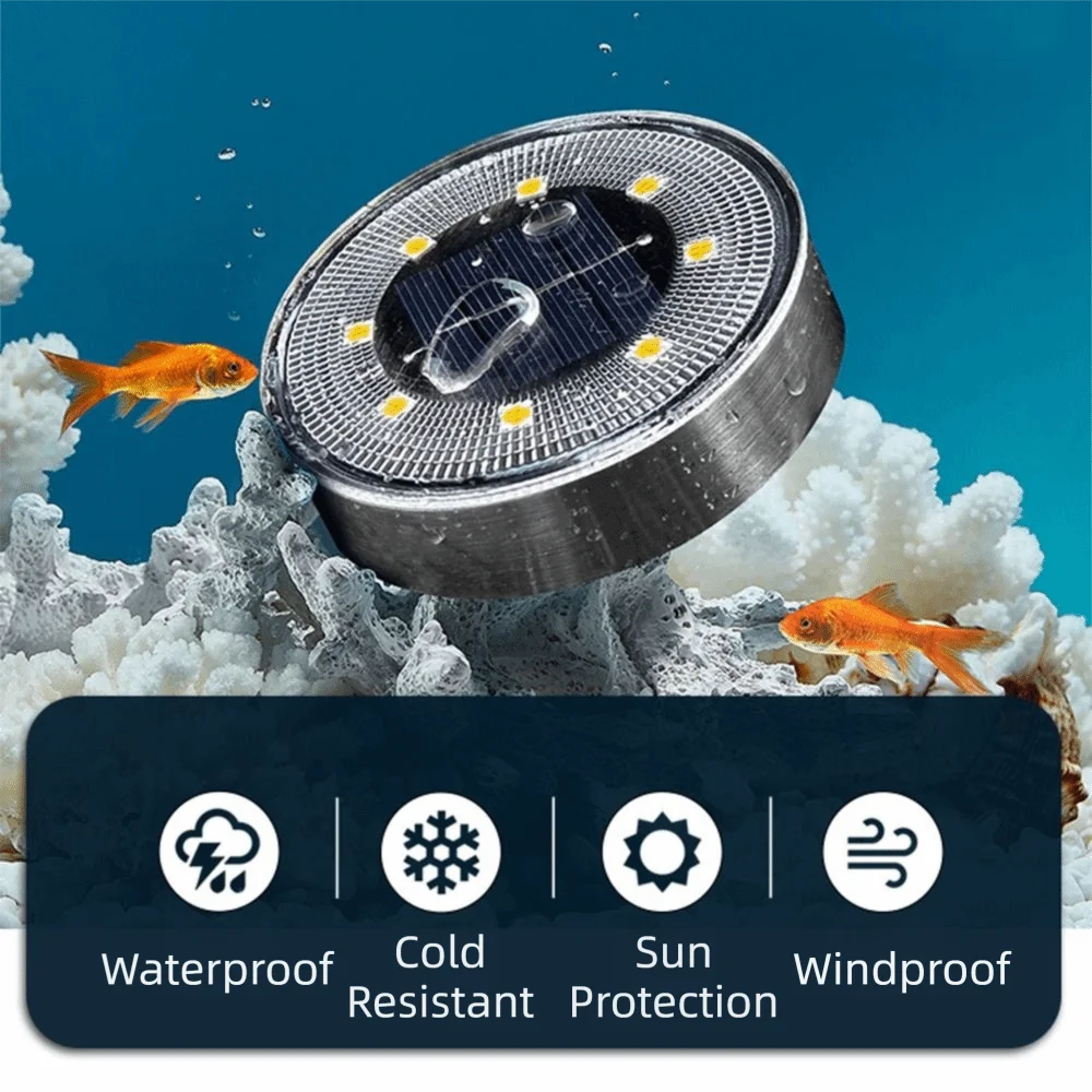 8 LED Outdoor Solar Light IP68 Waterproof Solar Powered Solar Underground Light Stainless Steel Auto on/Off Buried Garden Light