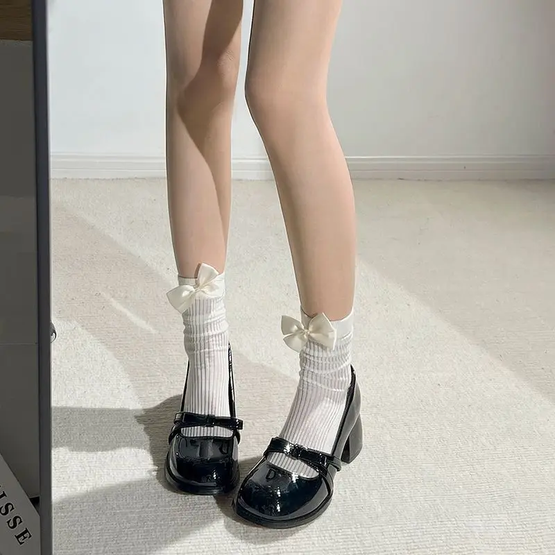 2026 New Heel Mary Janes Square Toe Square Heel Hot Sale Ladies Shoes New Solid Butterfly-knot Fashion Pumps view 4
