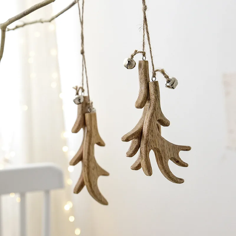 

Scandinavian Vintage Christmas Wooden Antler Door Hanging Bells Elk Christmas Tree Decoration