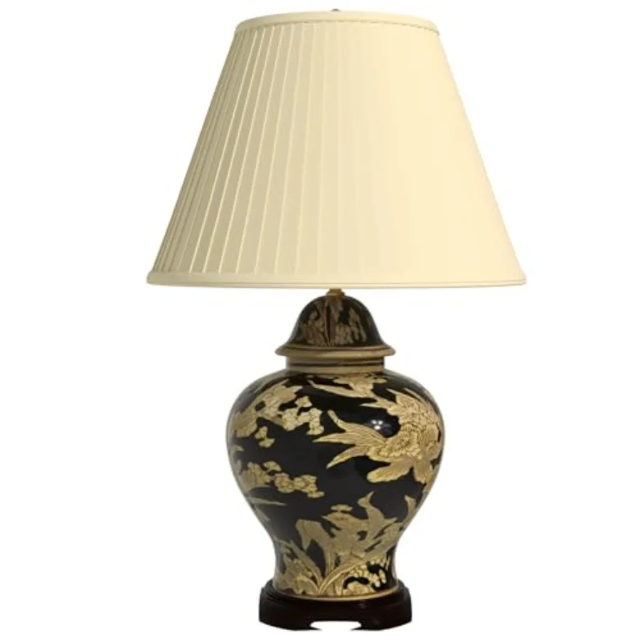 28 Black and Tan Floral Bouquet Vase Lamp for living room decor ceramic black and tan elegant dual-function design