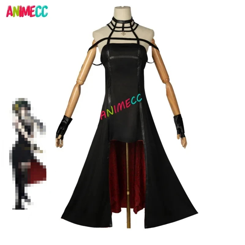 ANIMECC-Fato de Cosplay Yor Forger com Peruca, Assassin Gothic Halter, Vestido Preto, Roupa de Halloween para Mulheres, em Stock