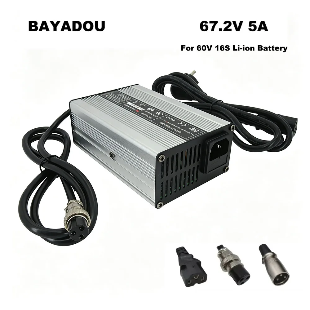 60V 67.2V 5A Li-ion Fast Charger GX16 16S 60 Volt Lithium 20AH 30AH 40AH 50AH Battery Smart Chargers 3PIN IEC XLRM