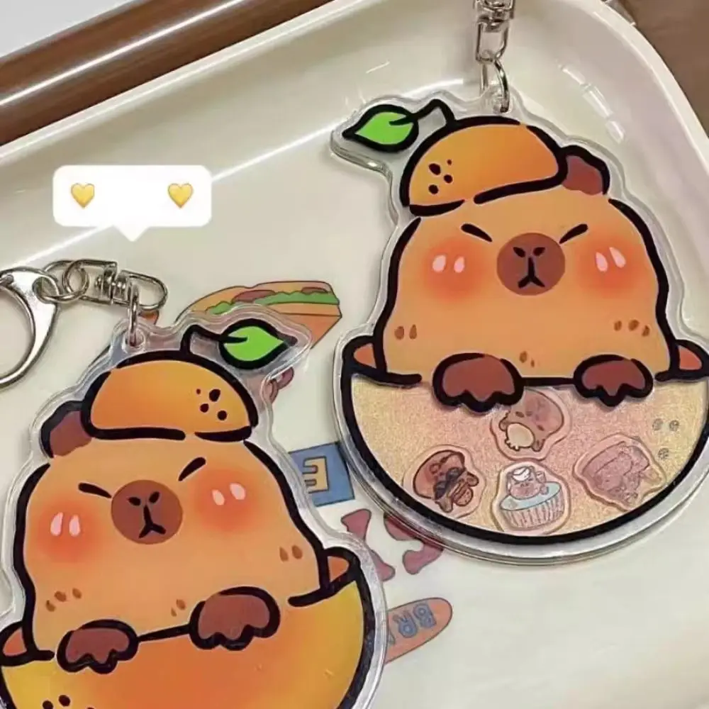 Cartoon Popo Cat Key Chains Acrylic Capybara Bag Pendant Mouth Shake Music Keyring Gifts