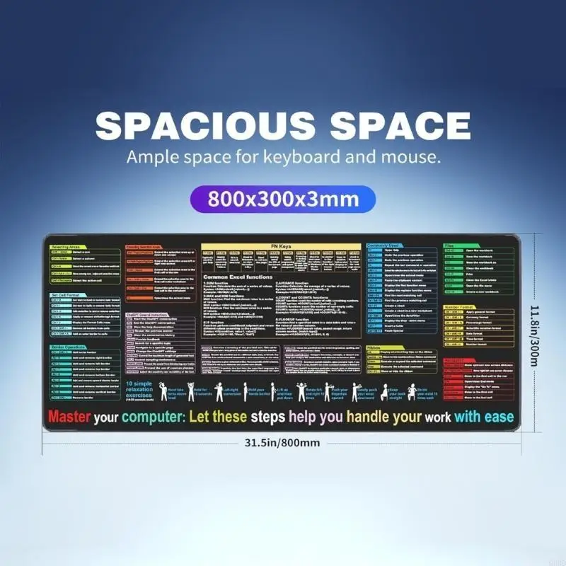 G6DD Nonslip Computer Haps مع Excels و Word Shortcut Desk Desk Pad لاستخدام المكتب والألعاب