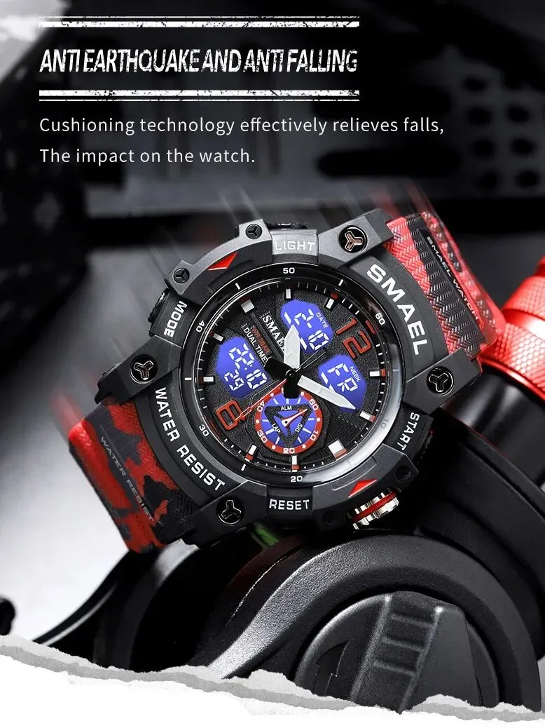 SMALE Military Quartz Sport Watch Alarm Clock Shock Resistant 50M Waterproof 8007 Mens Watches Digital