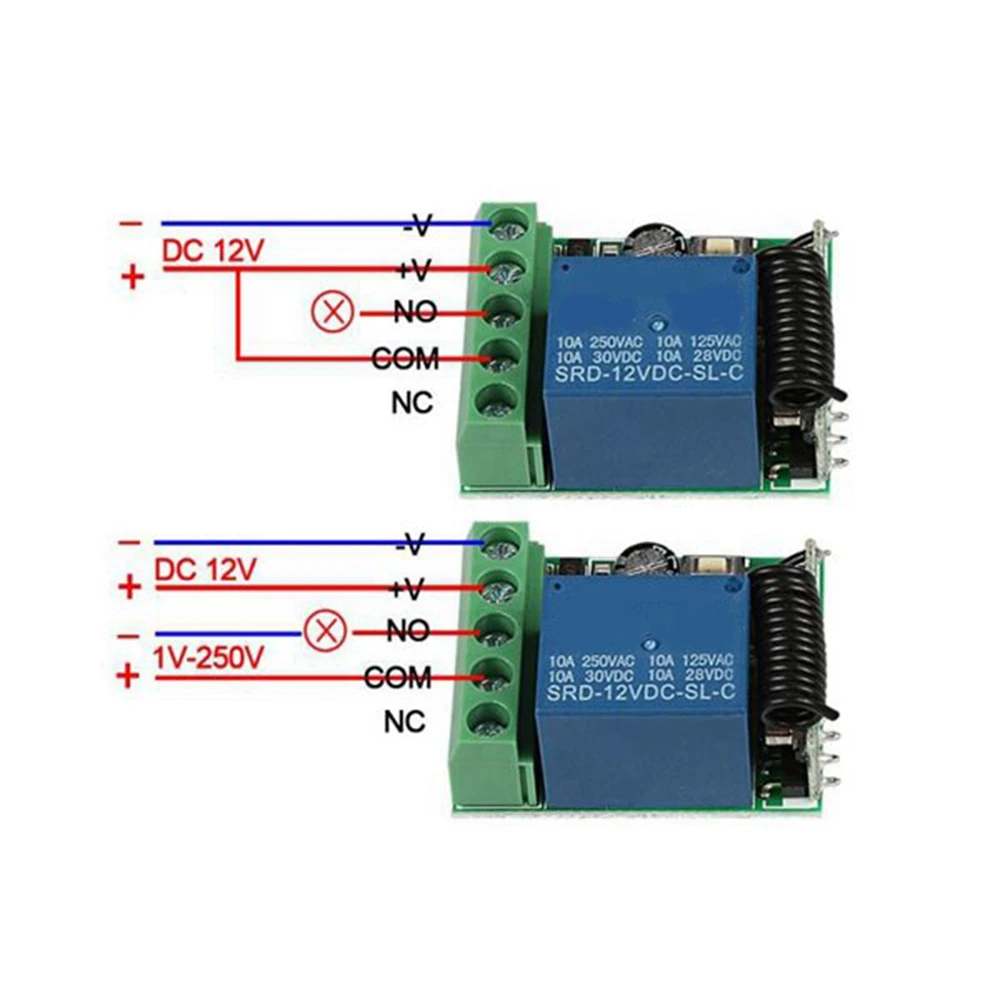 ABZC-433 Mhz RF Wireless Switch Receiver DC 12V Single Relay Receiver Module With 2 Remote Transmitter