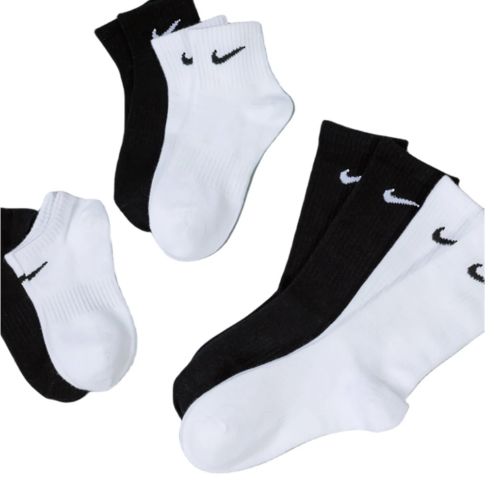 Nike-Chaussettes de sport légères pour hommes et femmes, 6 paires, courtes, blanches, noires, avec traîne moyenne, tailles S, M, L, originales