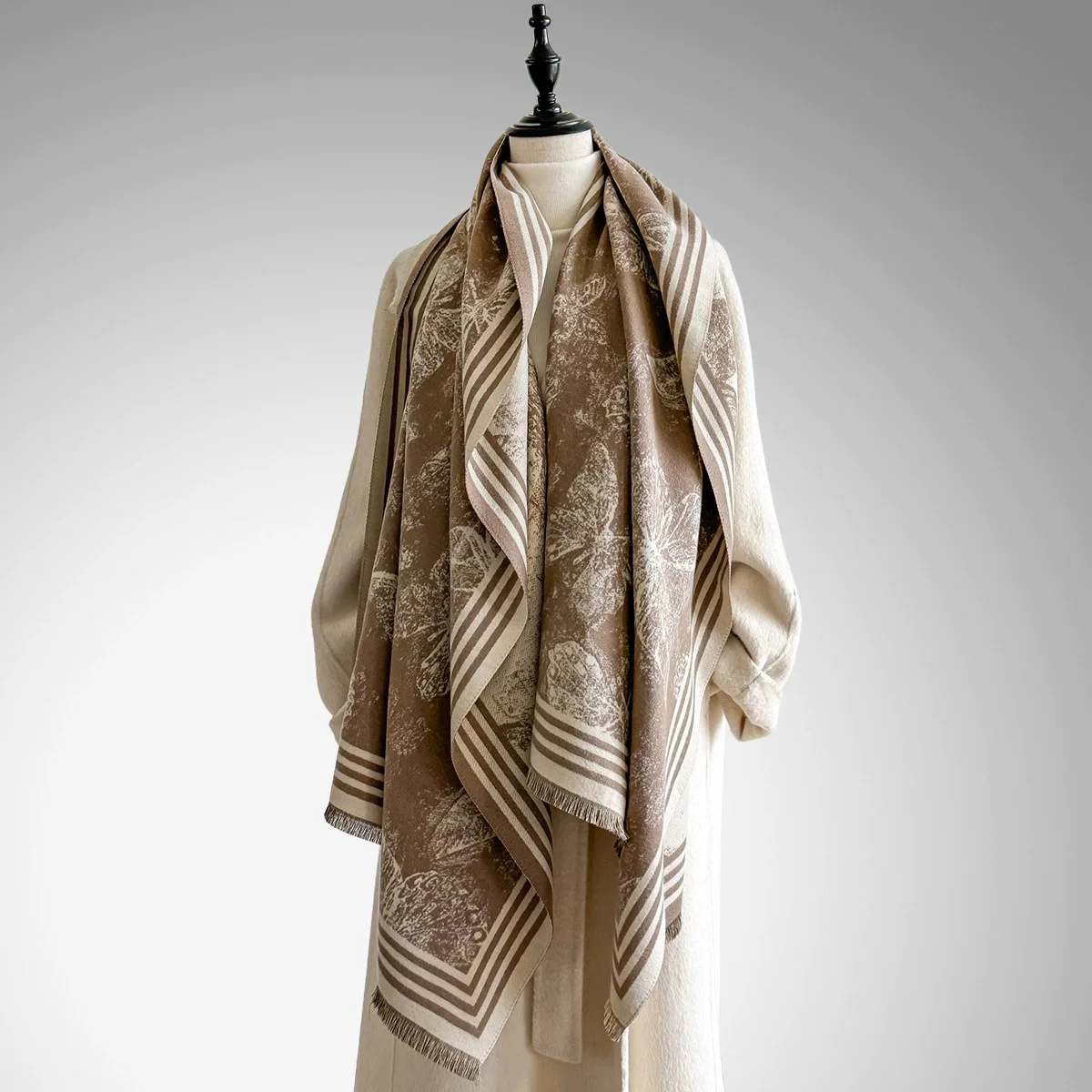 

Новый роскошный брендовый женский шарф с двусторонним принтом - мягкая теплая шаль-бабочка из пашмины, зимняя уличная морозостойкая ветрозащитная шаль