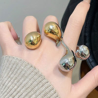XIALUOKE Trendy Chunky Metal Double Water Drop Open Rings for Women Men European American Unique Punk Jewelry Accessories