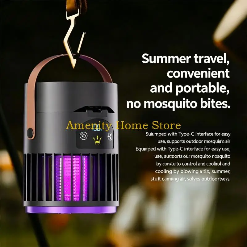 F26C Camping Fan With Fly Trap Rechargeable Noiseless Adjustment Speed Camping Fan Replacement For Night Use
