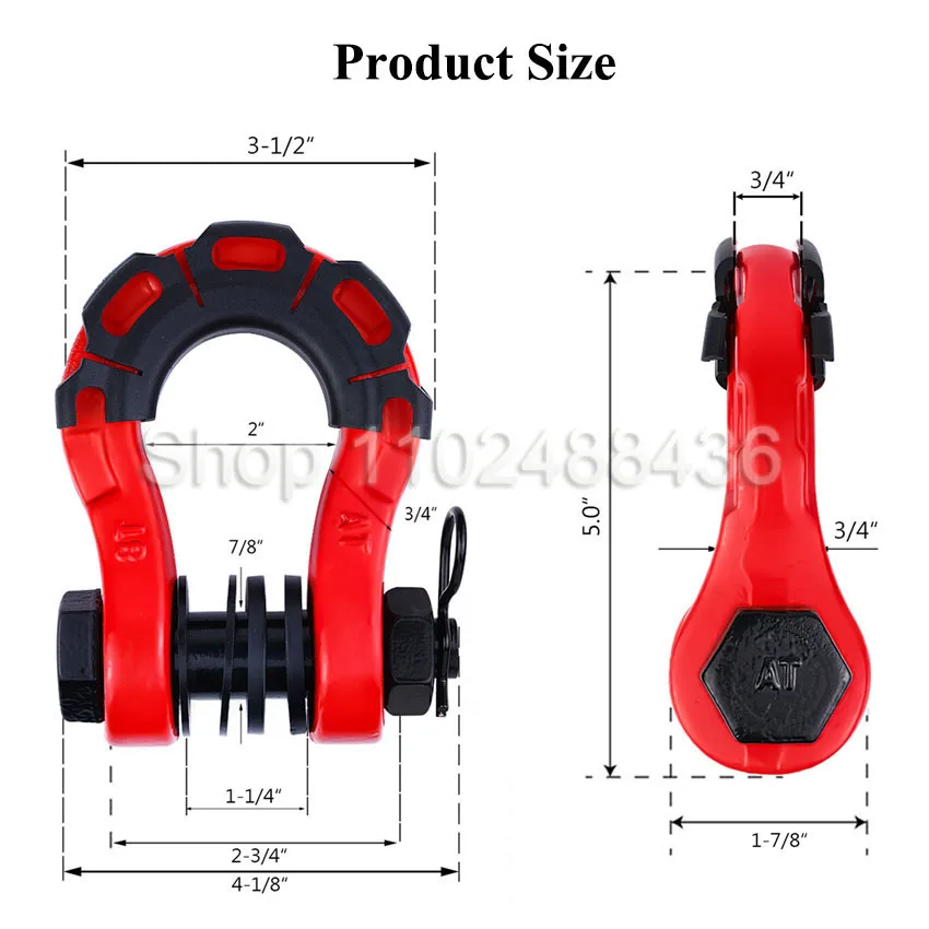 U-hook loop hook trailer rope automobile SUV Offroad Parts Towing Hook 2Pcs Trailer U-hook 8 Ton 3/4