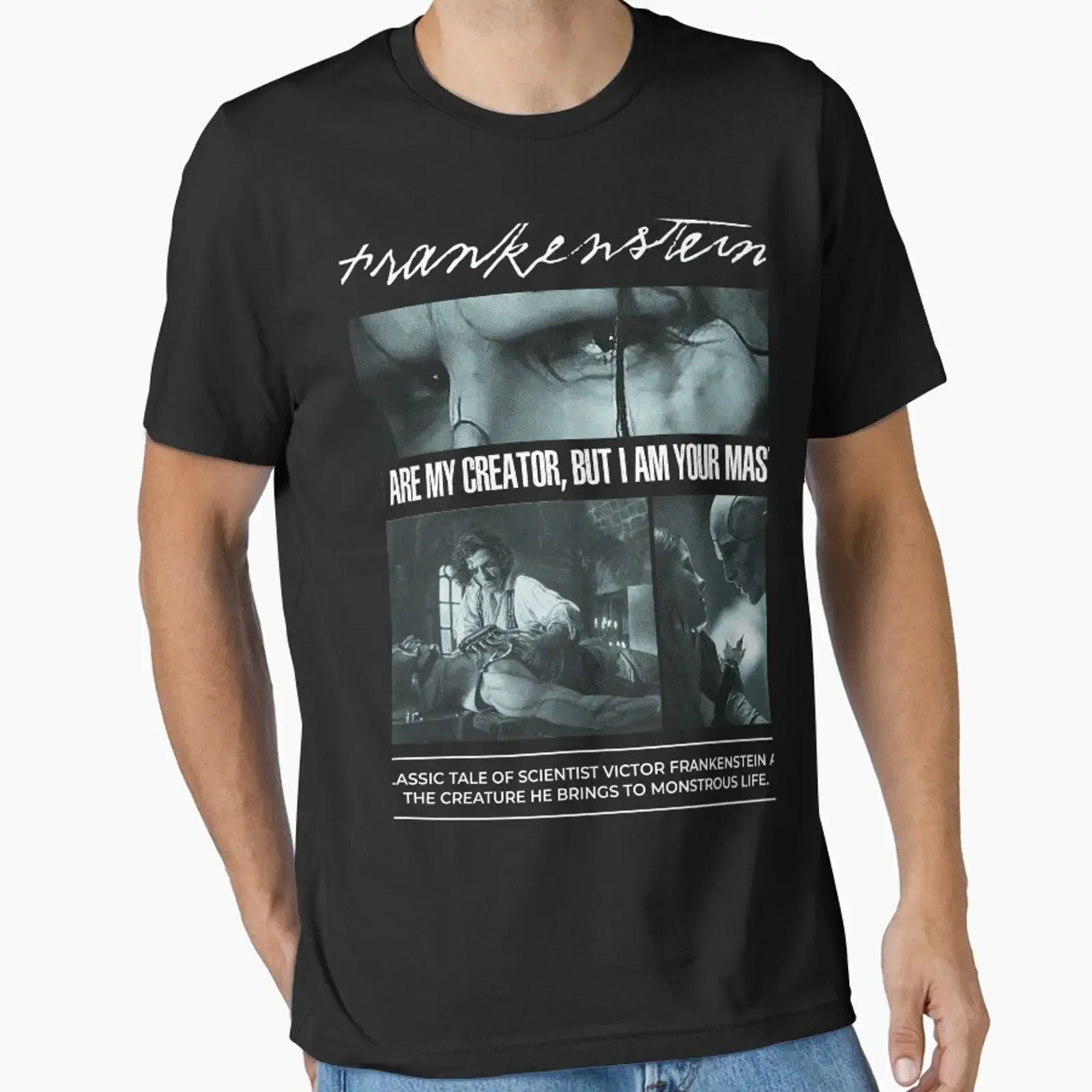 Футболка Frankenstein 2025 But I Am Your Master в готическом стиле, винтажная, с эффектом потертости, мужская, с графическим принтом, модная, уличная, мягкая