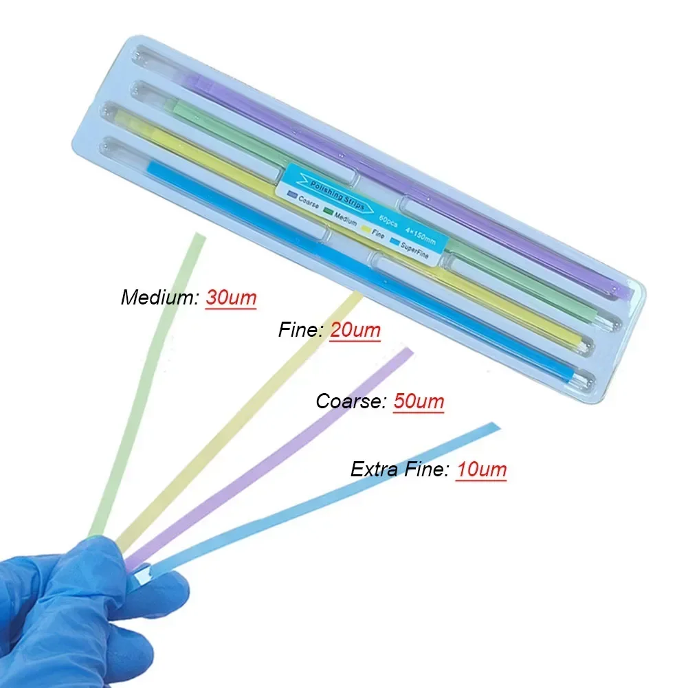 Rollo de tiras de Pulido Abrasivo Dental, 3 uds., 4mm, resina, molienda de dientes, moldeador, soporte de tira de Metal, 10-50μm, materiales de odontología