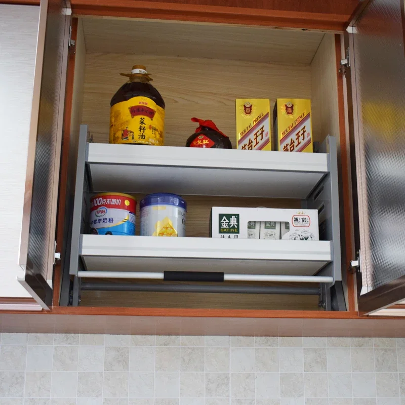 9C Thickened lifting basket storage under the hanging cabinet, kitchen , stainless steel aluminum alloy drop-down