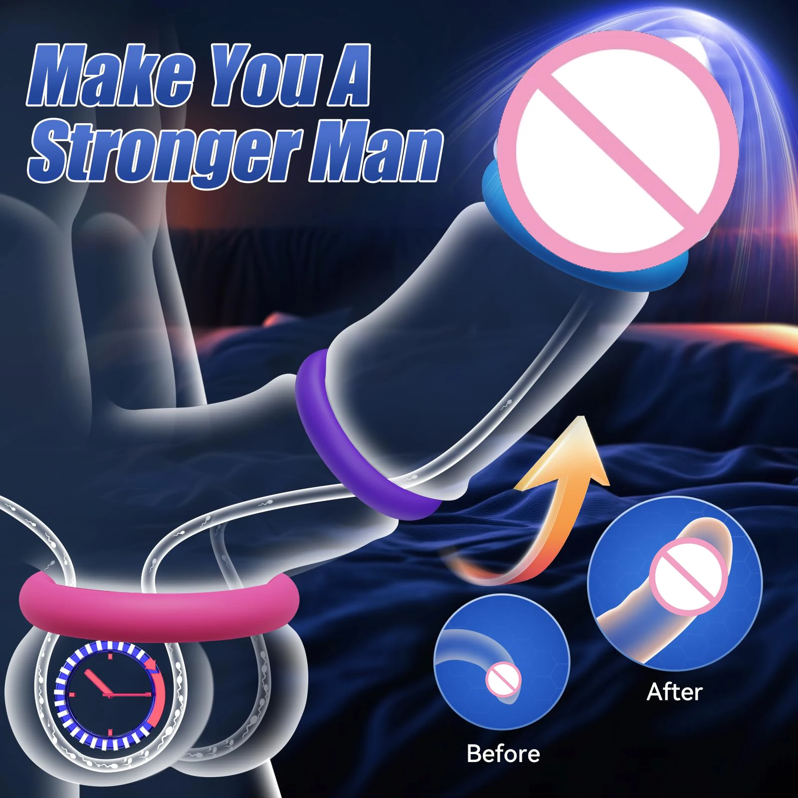 3 Pcs Reusable Silicone Cock Penis Rings Enlargers Erection Enhancing Long Lasting Ejaculation Adult Sex Toys for Men or Couples