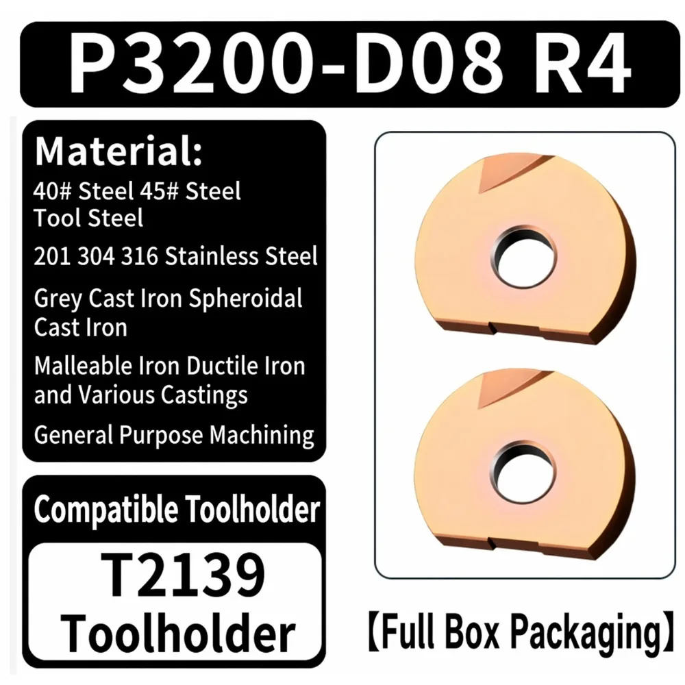 P3200-D08 Carbide Ball Nose Insert R4 General Fine Milling for Steel Stainless Cast Iron T2139 Holder 10pcs