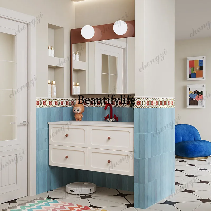 Medieval bathroom cabinet combination ceramic integrated basin baking paint hand washbasin washbasin