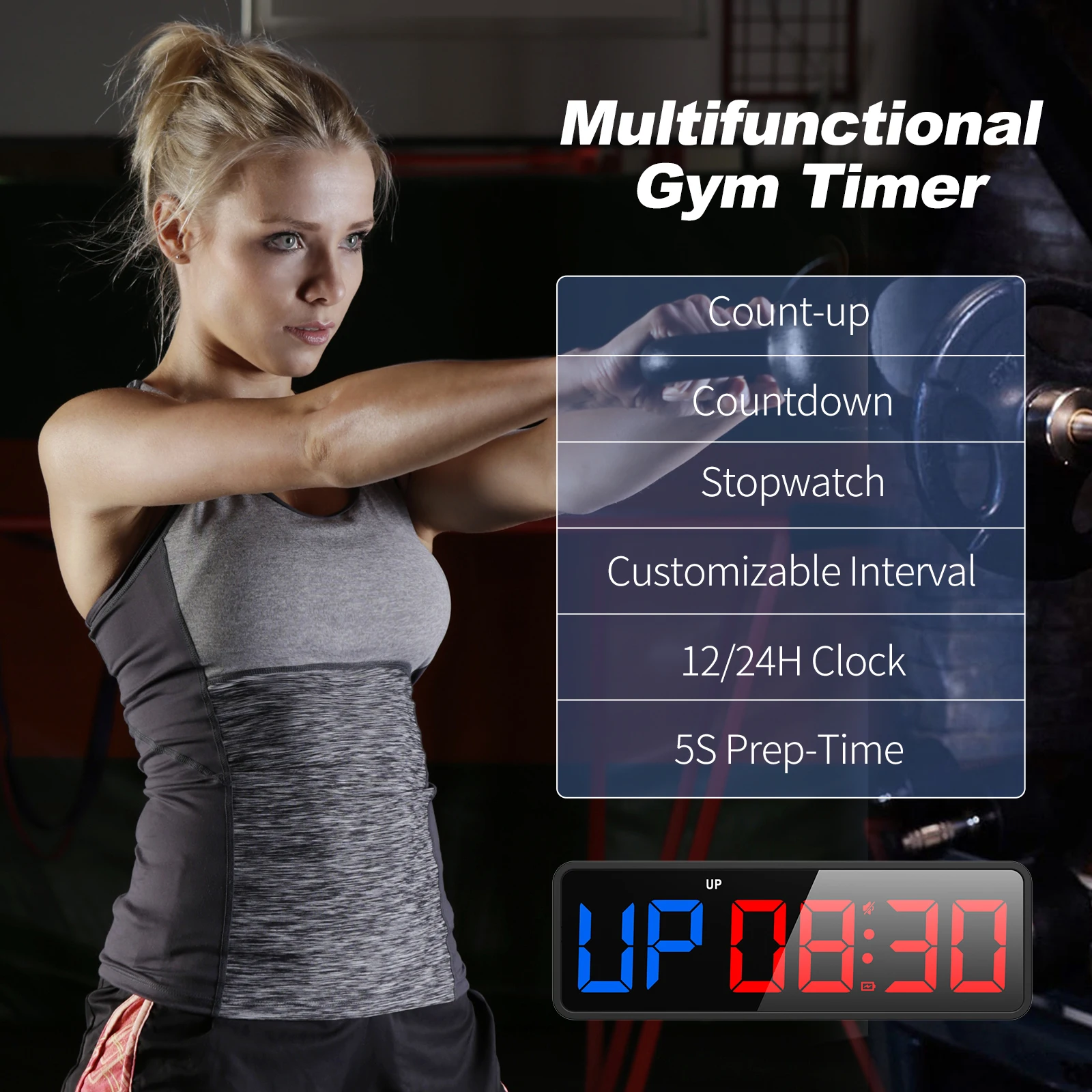 KERCHAN Small Portable Gym Timer Clock,Stopwatch,Workout Interval Timer with Powerful Battery,Strong Magnet,Remote Control