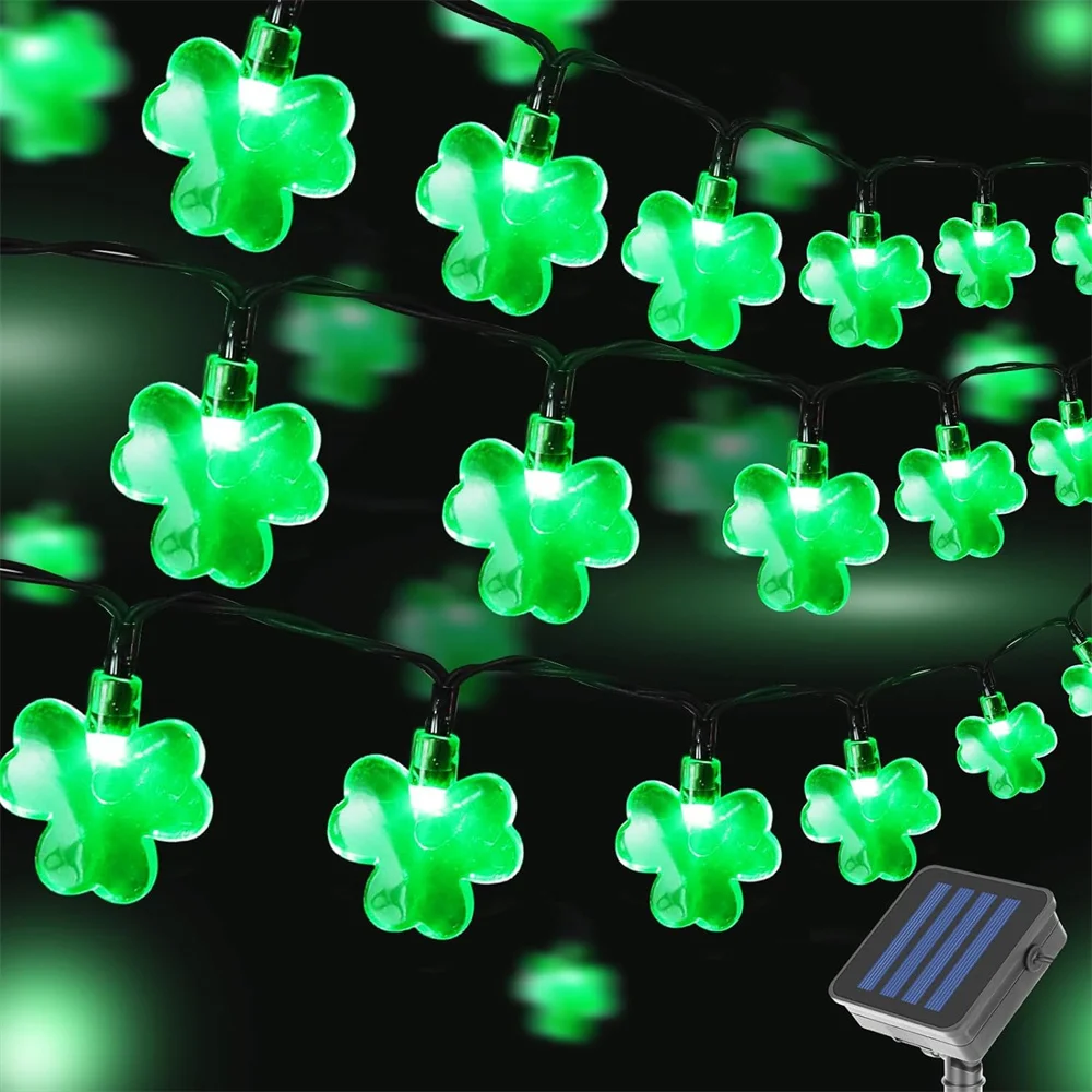 

Солнечный St paфокусы день украшения Shamrock гирлянда счастливый клевер зеленые огни Открытый водонепроницаемый 8 режимов светильник 066