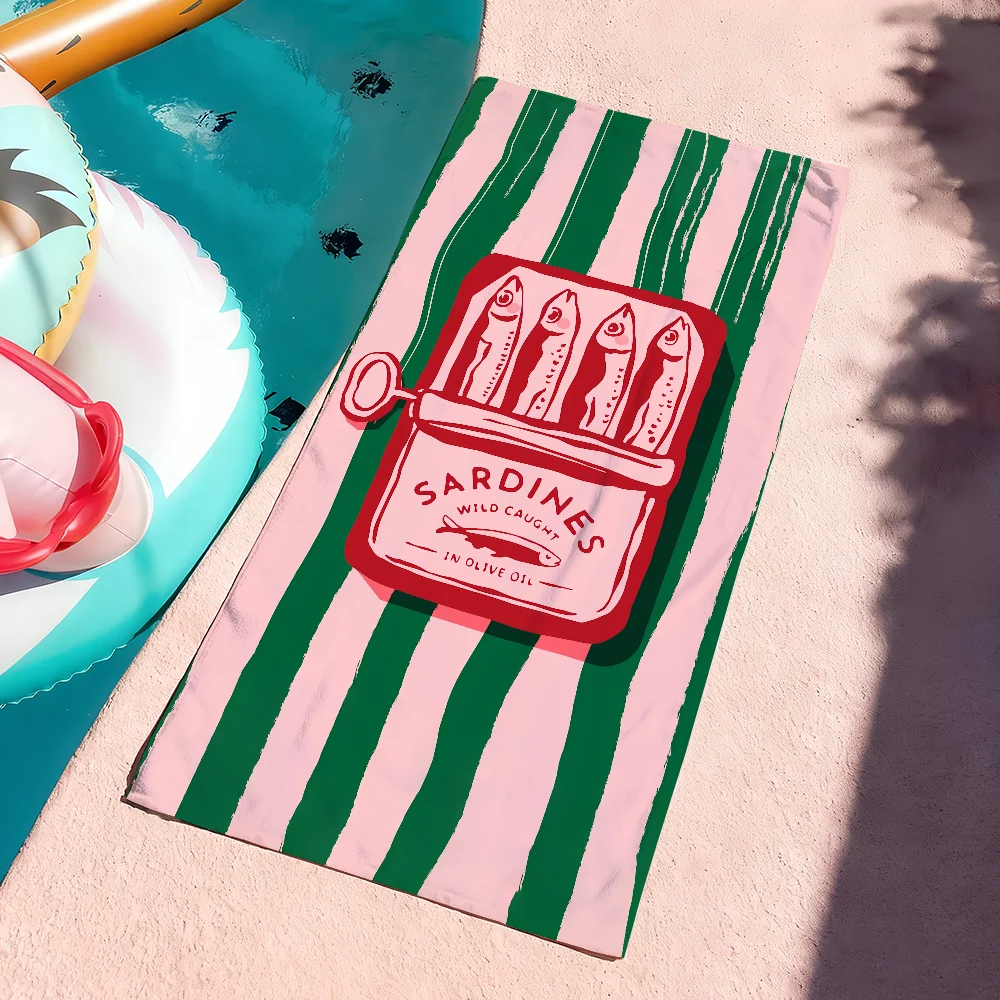 Toalla colorida de sardina, langosta, pez, océano, regalo suave para piscina, para viajes, gimnasio, ducha, Camping, deportes de secado rápido, toallas de playa grandes