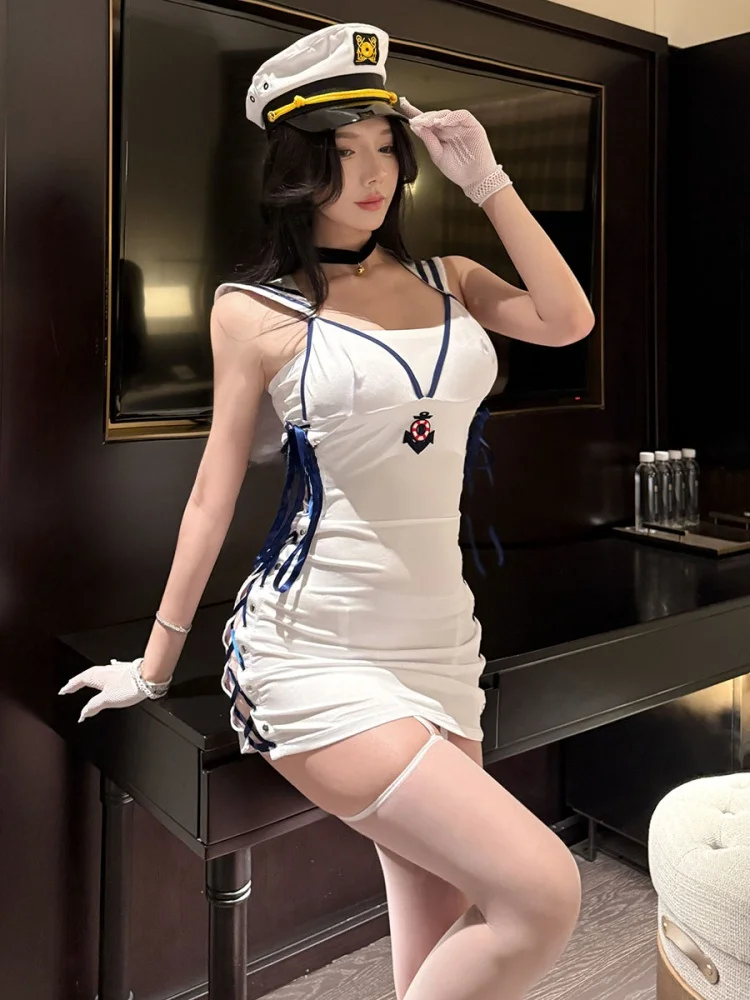 

Pure Desire Uniform Small Chest Navy Style Female Police Suit Cosplay Night Party Sexy Air Stewardess Secretary Suit Bodycon