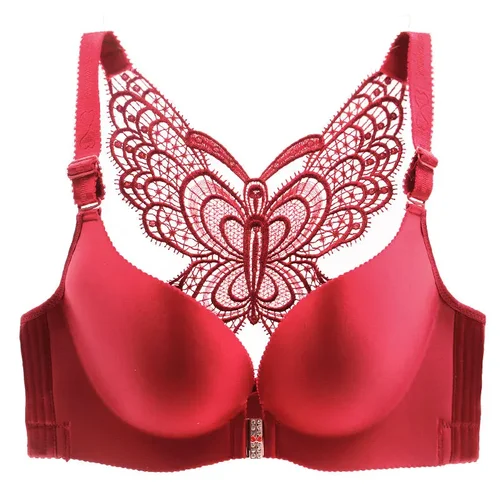 Imagen 2 del producto Ropa interior femenina hebilla frontal talla grande sin anillo de acero mariposa belleza espalda sujetador de talla grande sujetador inalámbrico de talla grande 50C 115C