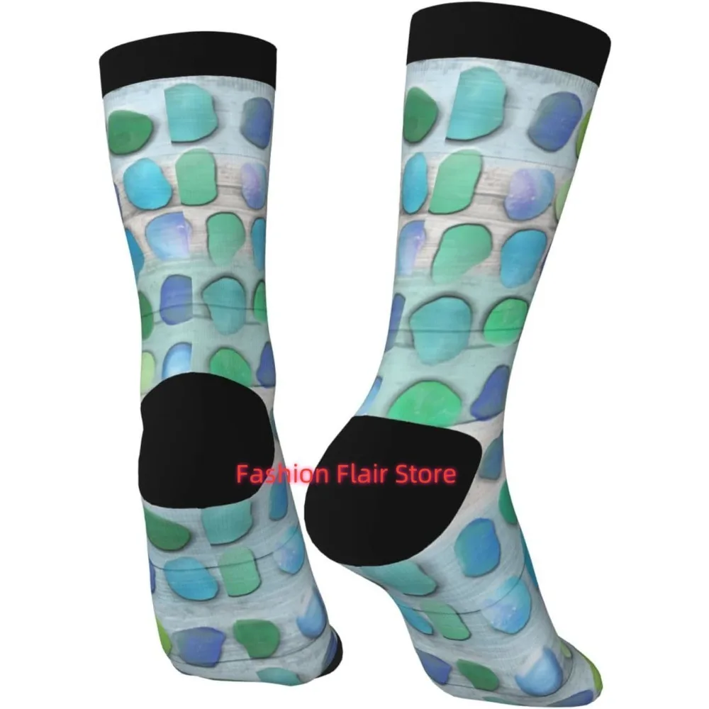 シーグラスビーチ流木ノベルティクルーソックスプリントユニセックスギフト男性女性