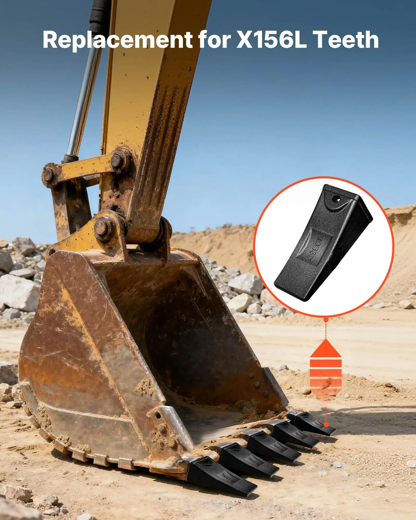 

Excavator Bucket Teeth with Pins, 4 Pack X156L Bucket Tooth Set for Smooth & Efficient Excavation, Heavy Duty 5.3 in Long