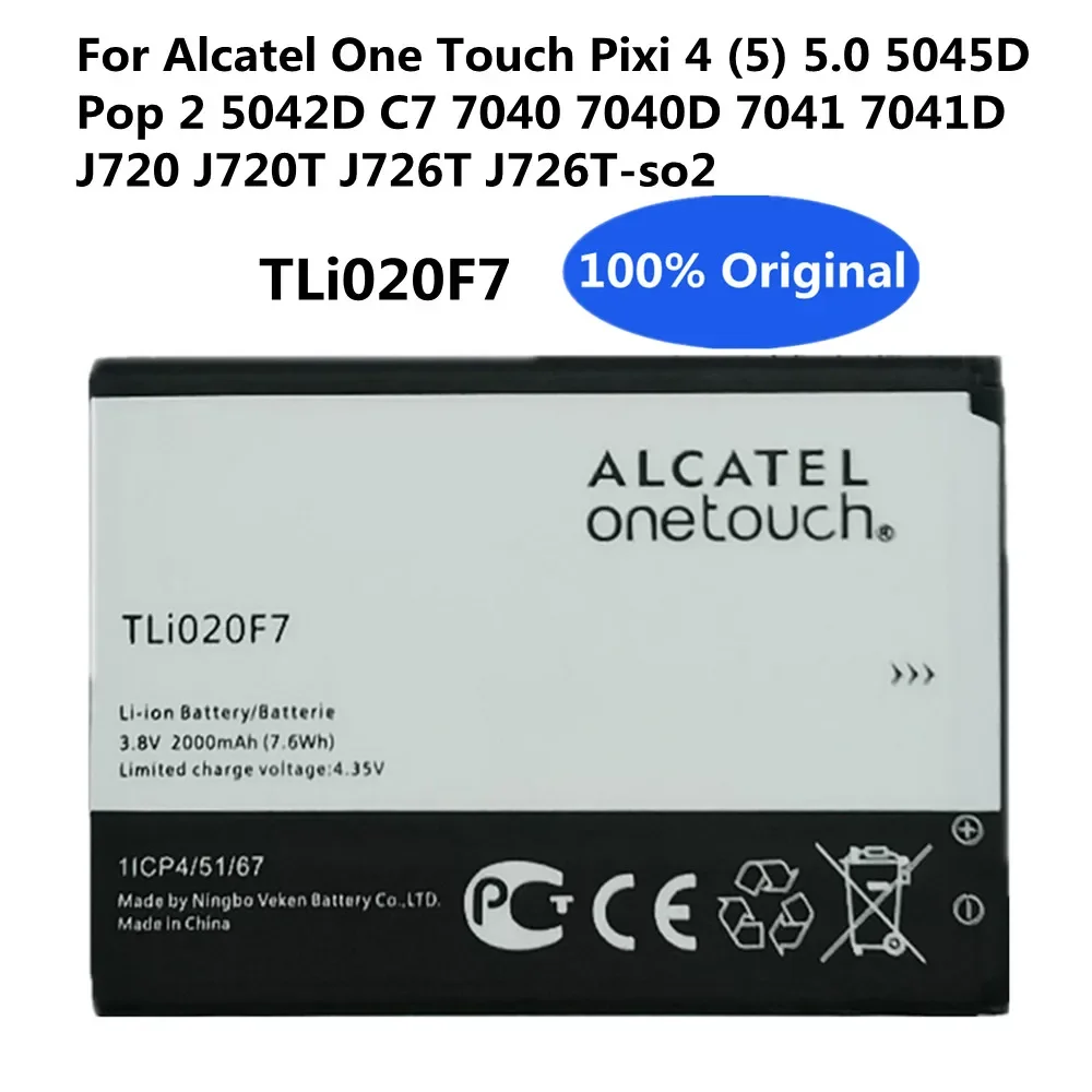 TLi020F7 Original Battery For Alcatel One Touch Pixi 4 5045D Pop 2 5042D C7 7040 7040D 7041 7041D J720 J720T J726T-so2 Battery