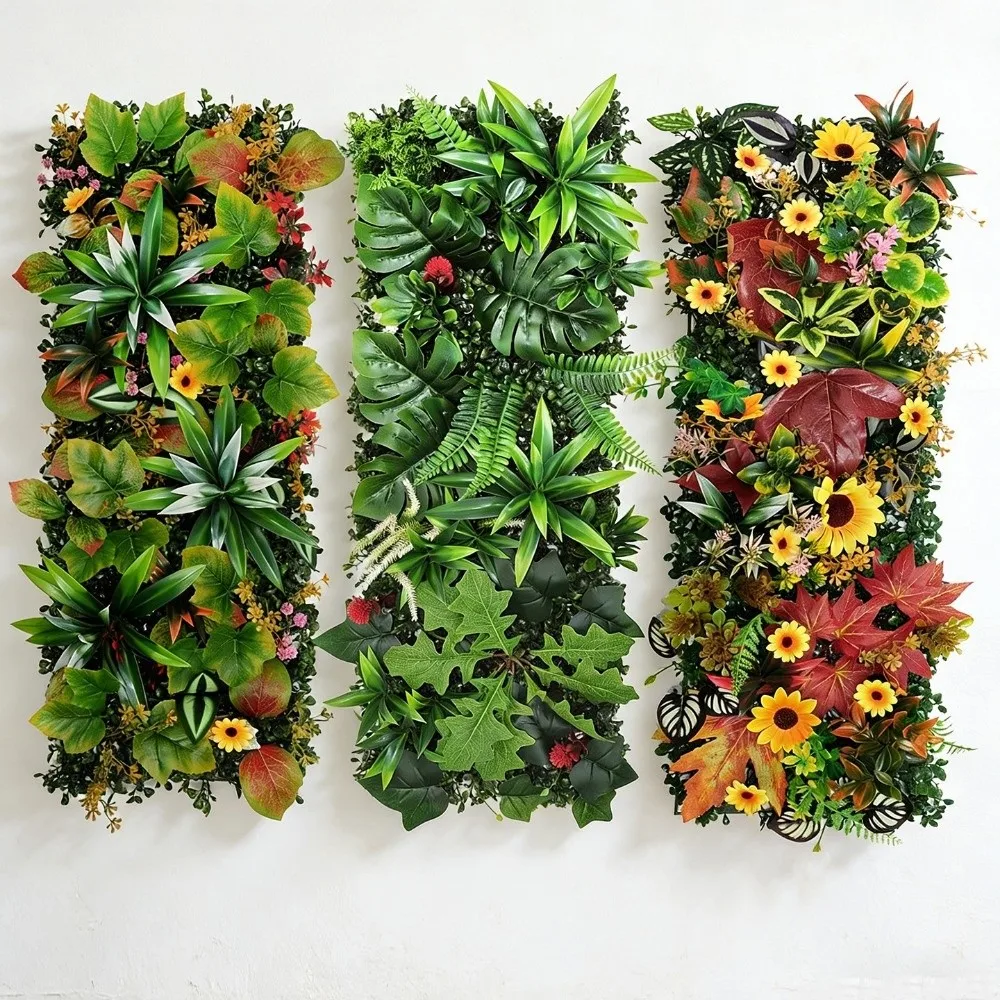 Realistic Artificial Plant Grass Wall Vibrant Greenery Rattan Leaves Faux Jungle Grass Panel Branches Ivy