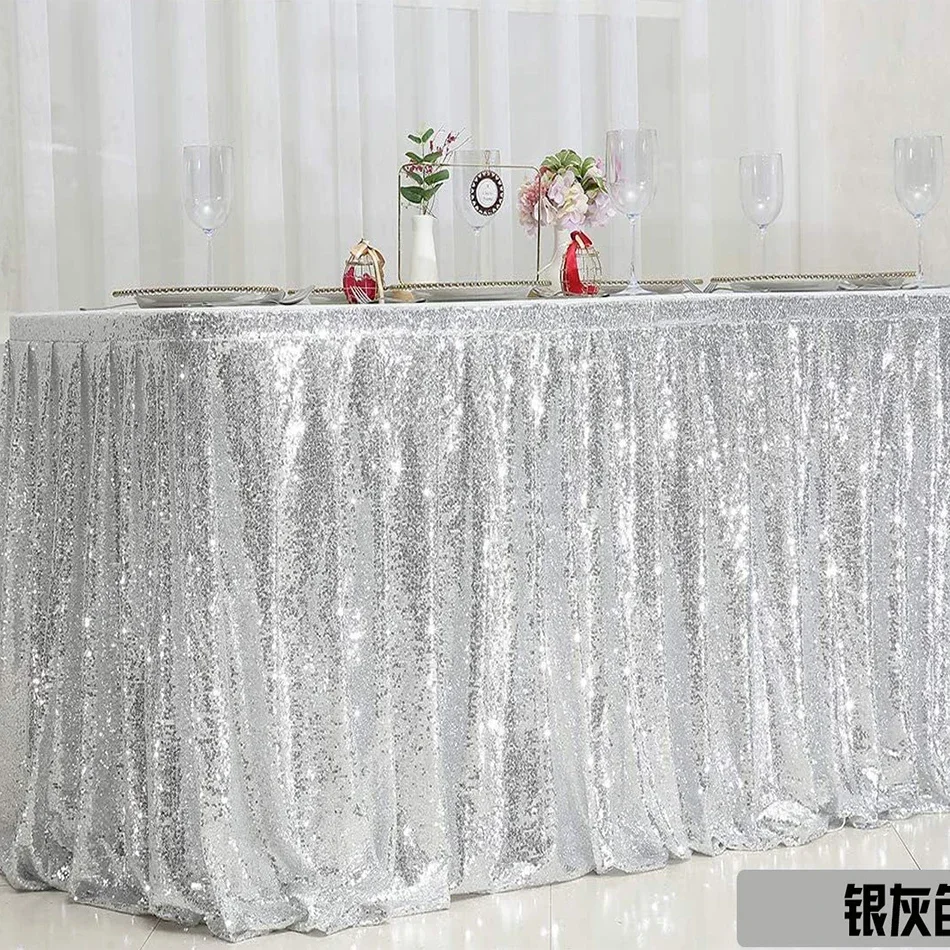 Gold Sequin Table Skirt Pleated Ruffle for Round/Rectangle/Square Table for Baby Birthday Party Banquet Wedding Christmas.