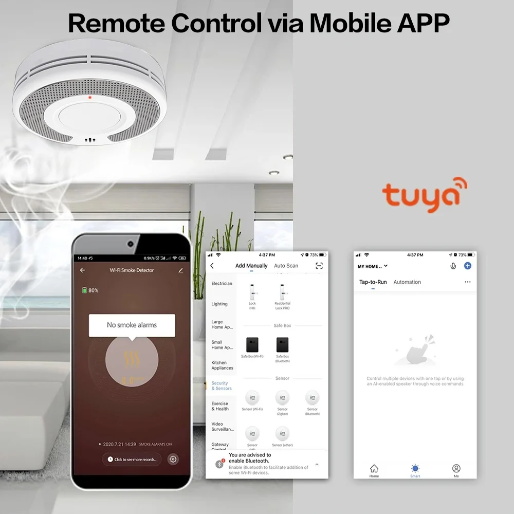 Tuya Wifi Rookmelders Rooksensor Beveiliging Home Security Alarm Brand Slimme Rookmelder Smart Life App Waarschuwing