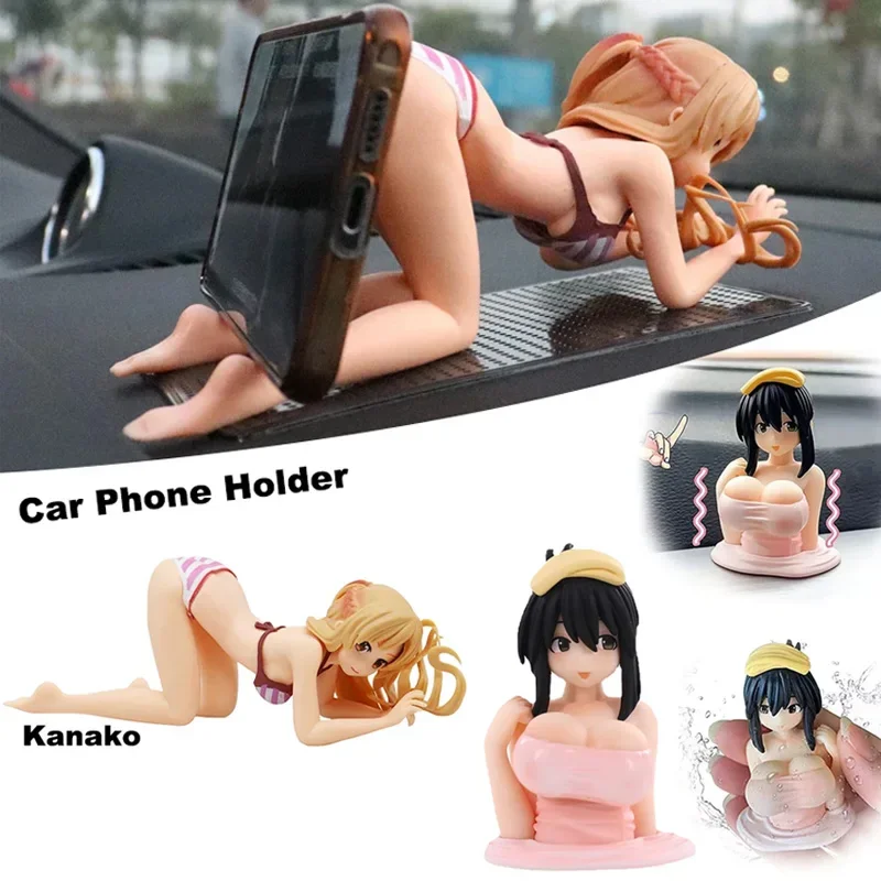 Cartoon Anime Car Phone Holder Air Vent Clip Cute Dashboard Decor Bikini Girl Figure Japanese Style Character Car Ornament