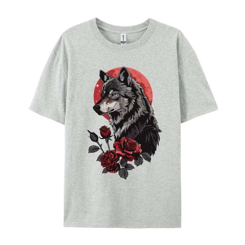 Wolf Holding Rose Anime T-shirt Vintage T-shirt Cotton Crew Neck Tops Tees New Arrival T-shirts Simple Casual