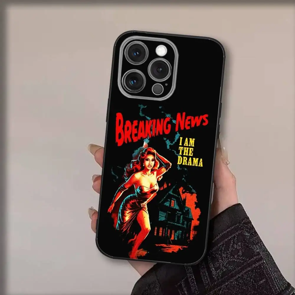 حافظة هاتف C-Cardi B Am I The D-Drama لهاتف iPhone 17,16,15,14,13,12,11,Pro,Max,Plus,Air,X,XS,XR,SE,8,7,Mini,Soft Black Funda