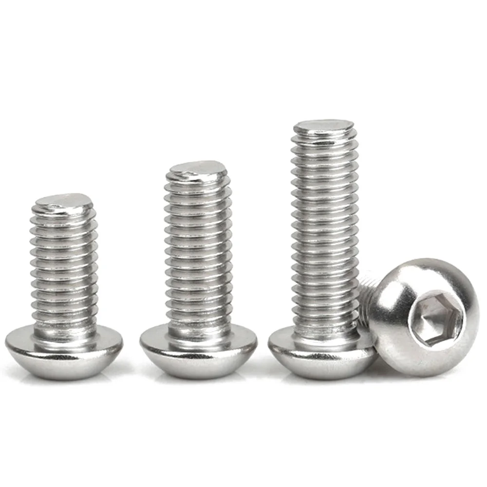 304 Stainless Steel M2 M3 M4 M5 M6 M8 M10 M12 Round Pan Head Hex Hexagon Socket Screw Mushroom Button Head Allen Bolts DIN7380