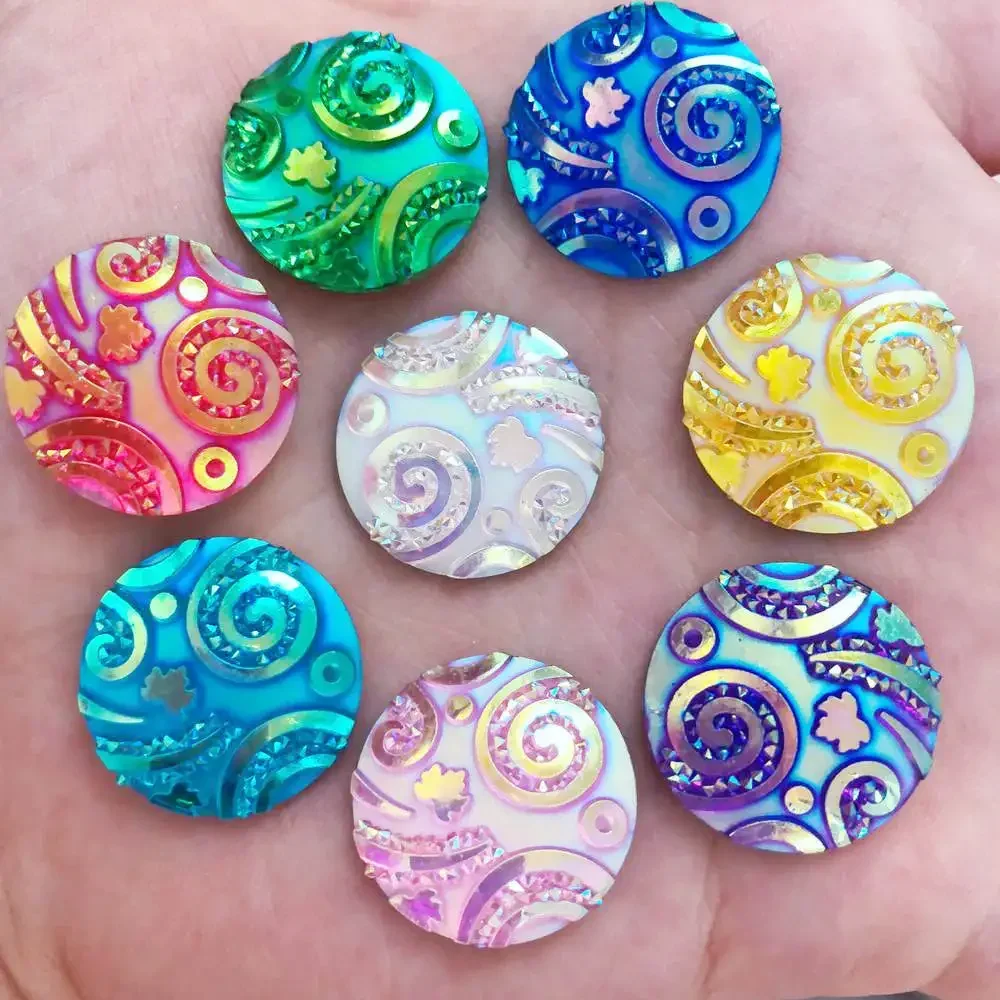 10pcs AB Resin 20mm Round Fun Combination Flatback Rhinestone Wedding Button DIY R47