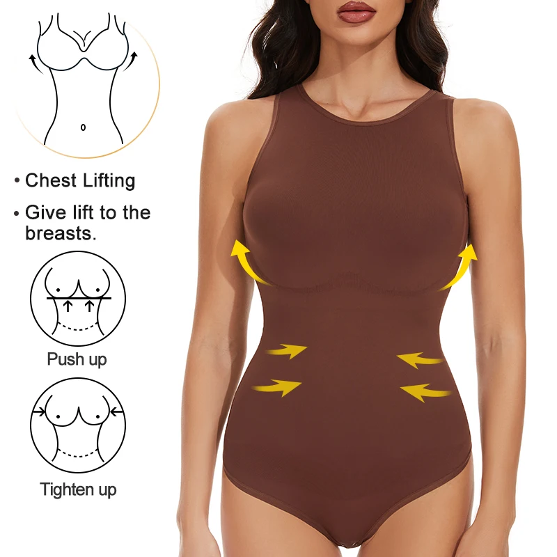 Women's Bodysuits Sexy Sleeveless Scoop Neck Shapewear Thong Waist Trainer Tanks Tops Corset Slimming Tummy Control Body Shaper