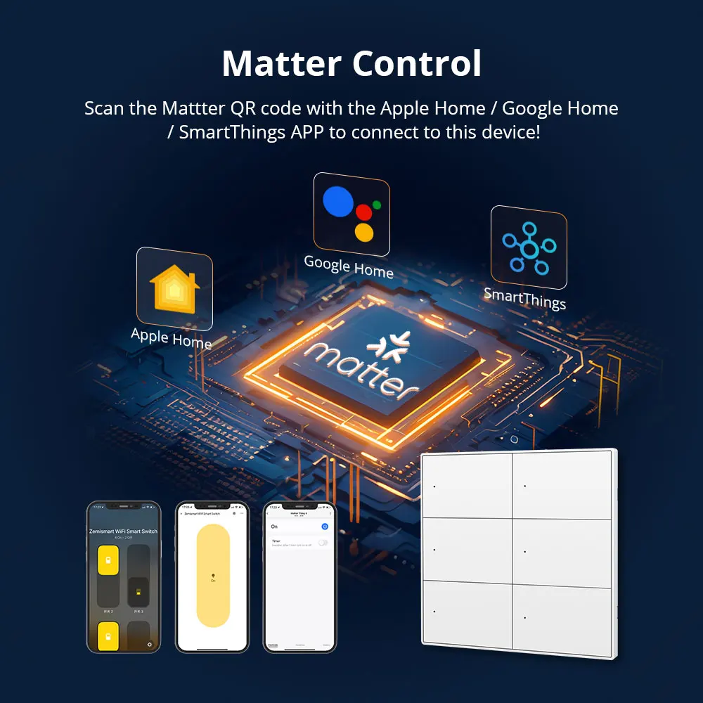 Imagem -02 - Zemismart-interruptor Inteligente de Botão Trabalho dos Eua com Casa Google Home Controle de Aplicativos Smartthings Matter Over Wifi Gangues