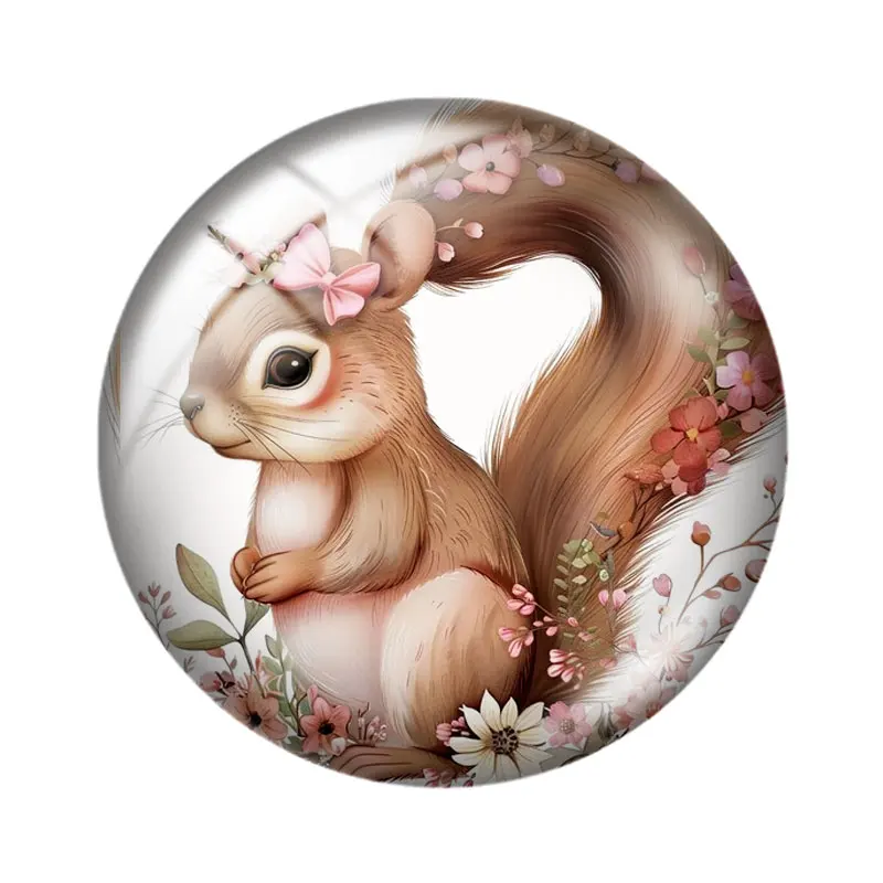 Watercolor Squirrel 12/18/20/25mm glass cabochon  bracelet pendant rings for jewelry demo earrings back Making findings - view 5