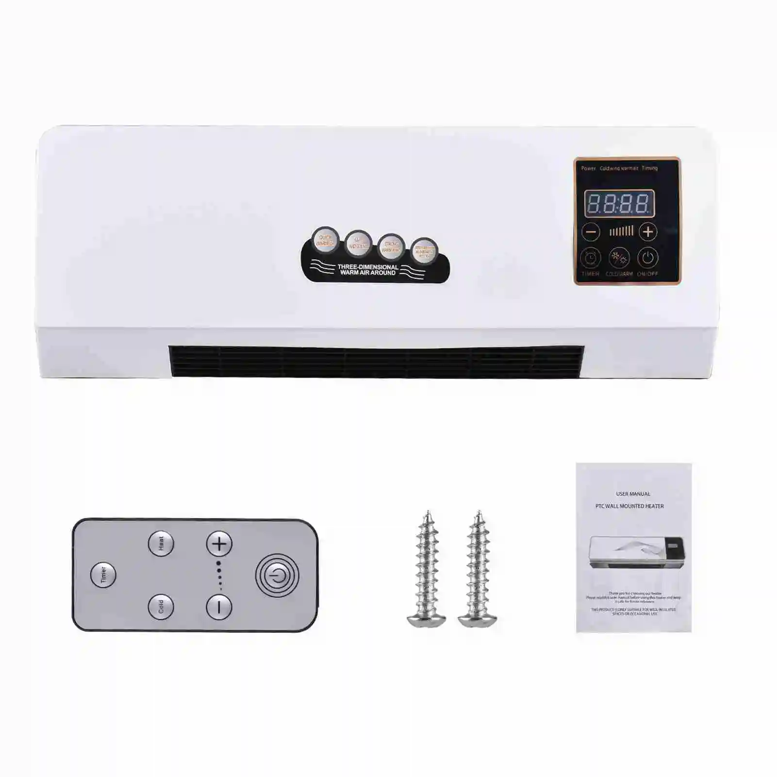 Electric Heater and Fan Heater Fan Combo 2 in 1 Heating Nature Wind Timing Digital Display Wall Mounted Space Heater for Home