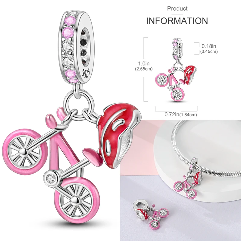 925 Sterling Silver Bicycle Tourist Car Jeep Electric Car Helmet Beads Pendant Charms Fit Bracelet DIY Birthday Jewelry Gift