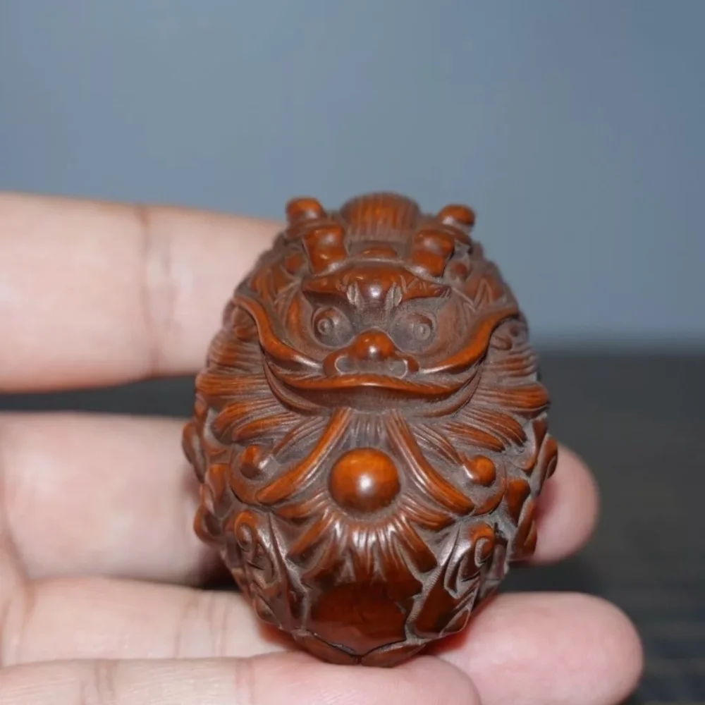 Chinese old Collectibles dragon Wood carving Desktop Ornament Chinese Loong spitting pearls